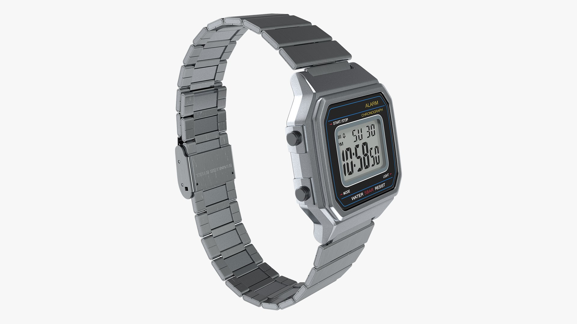 Stainless Steel Electronic Watch 3D model for industrial visualization, technical presentation, simulation, product rendering, and animation