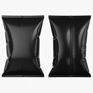 Glossy Black Chips Snack Bag Pillow Pack Mockup 3D model