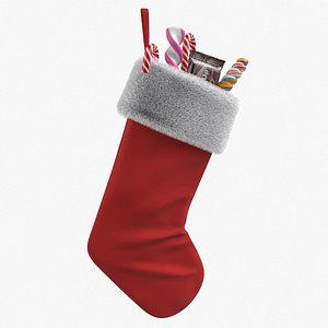 Red Christmas Stocking with Candy Fur 3D model