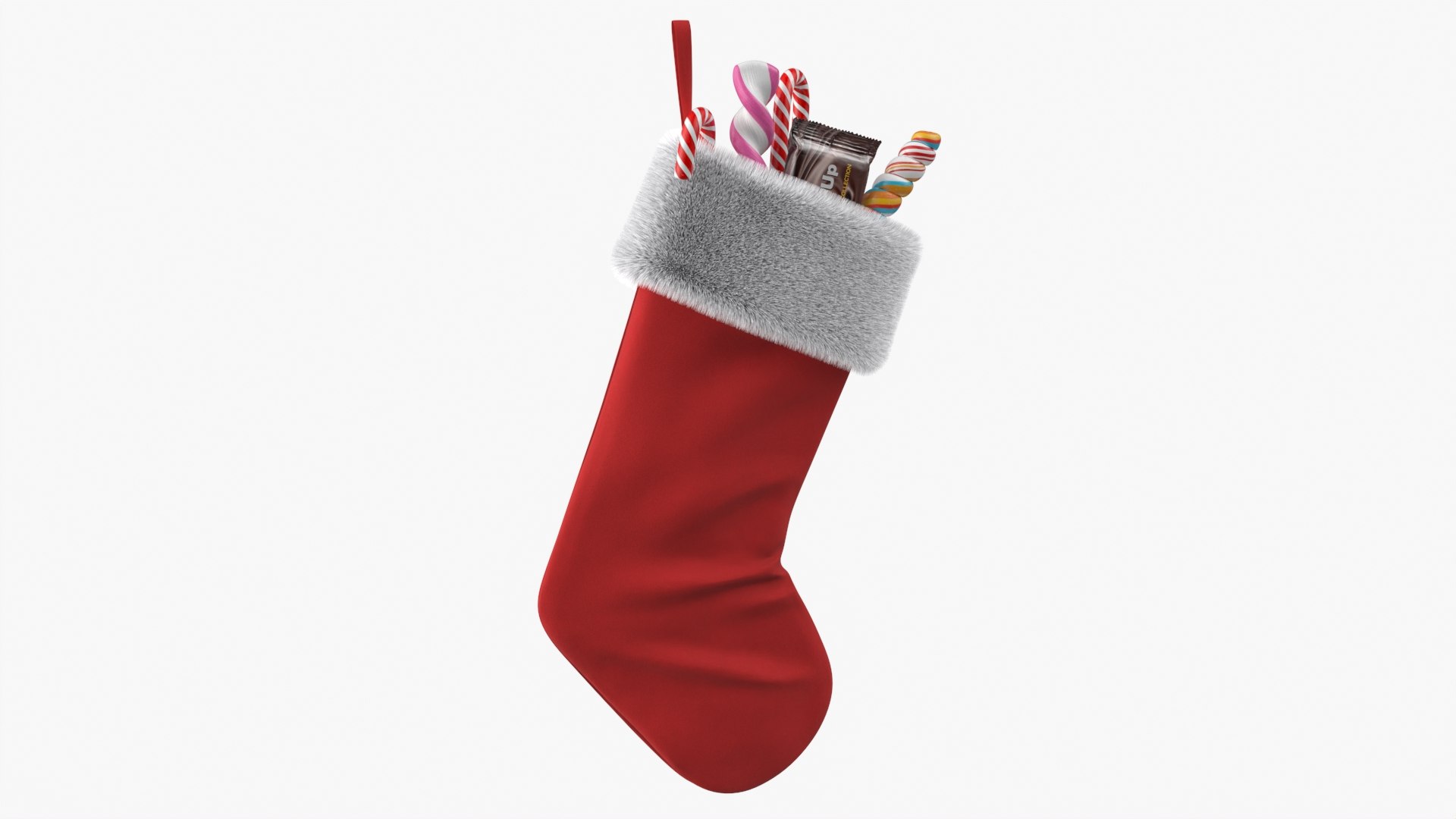 Red Christmas Stocking with Candy Fur 3D model preview