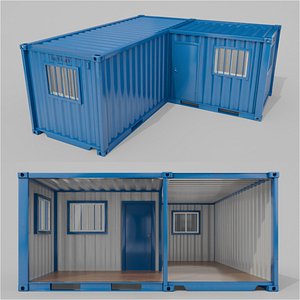 L-Shaped 20ft Shipping Container Room - Modular Corner Unit model