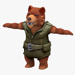 Stylized Bear Soldier - Low Poly - Rigged - Hand Painted