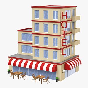 Cartoon Hotel Low Poly 3D Model