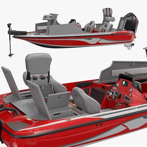 Low Profile Angler Boat With Deck Red Rigged for Maya model