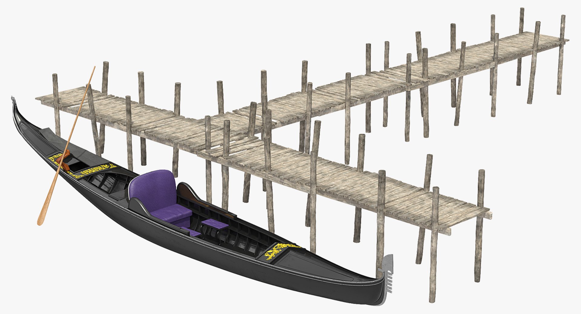 Wooden Old Pier with Gondola 3D Model 3D model preview
