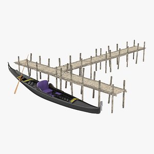 3D wooden old pier gondola model