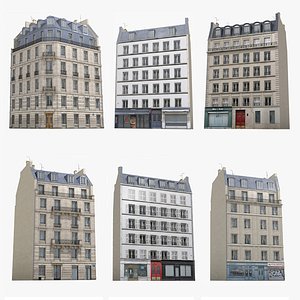 6 Realistic Old  Paris Buildings Collection