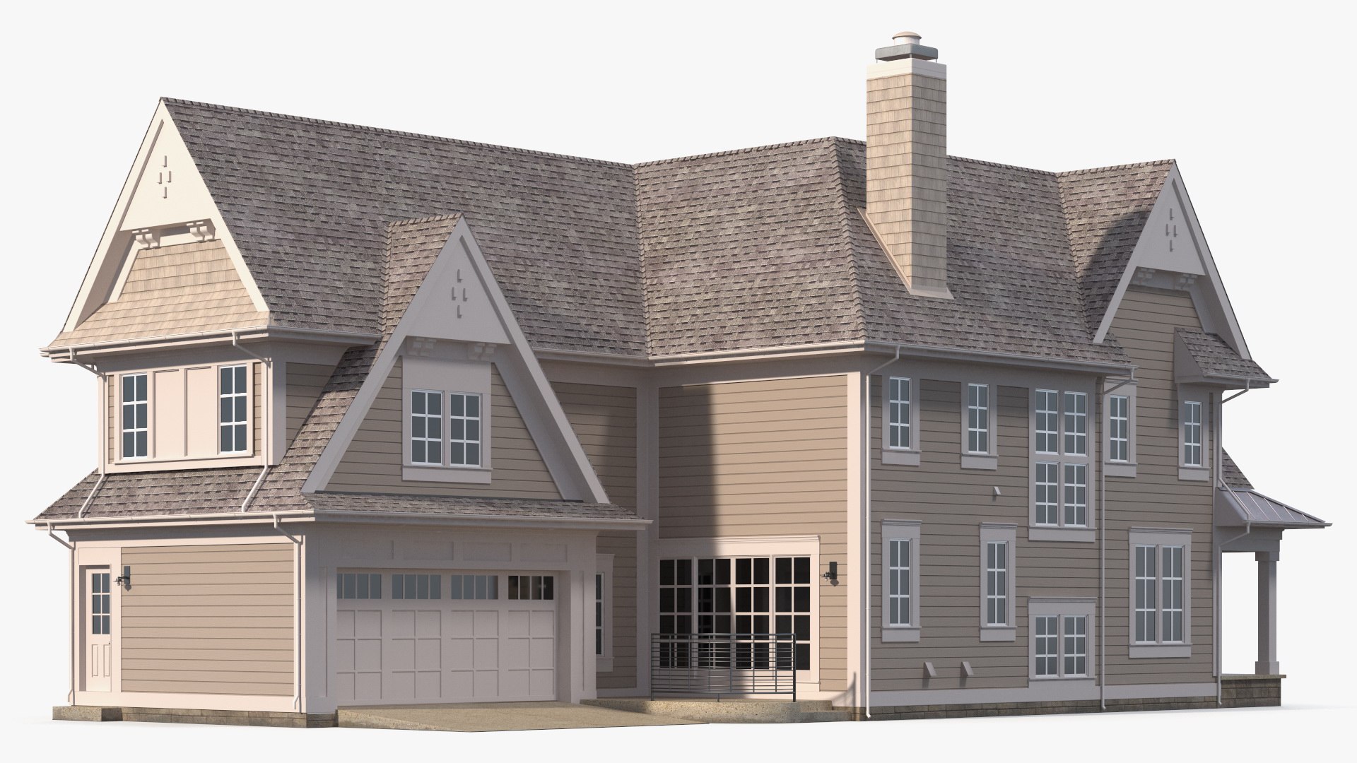 Large American House with Garage Beige 3D model preview