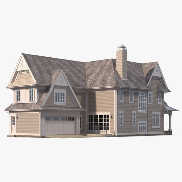 3D model Large American House with Garage Beige