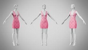 Dress 34 Tickle Me Pink With Design 3D model