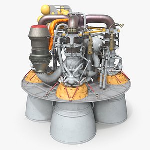 Clustered Rocket Engine with Four Nozzles and Fuel Manifolds Grey