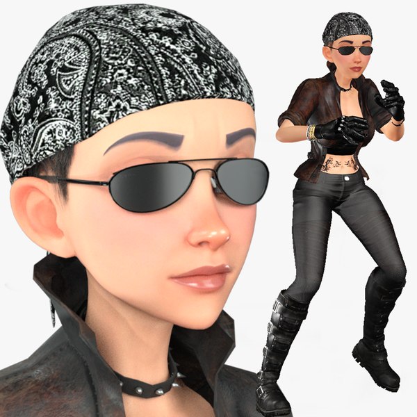 3D Cartoon 3D Rigged Action Biker Girl-Yanna Character Model model