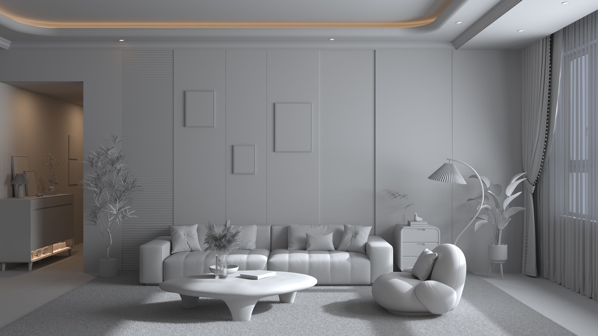 View of 3D Modern Minimalist Living Room - TurboSquid 2425956