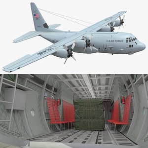 US Military Transport Aircraft Lockheed C 130 Hercules with Cargo Rigged 3D model