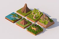 Cartoon Low Poly South America Landmarks