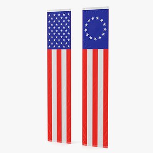 3D Pull Down US Flags Set