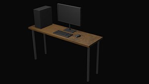 Lowpoly tabletop computer set