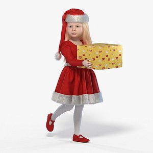 Christmas Realistic Little Girl Child Character Rigged 3D Model