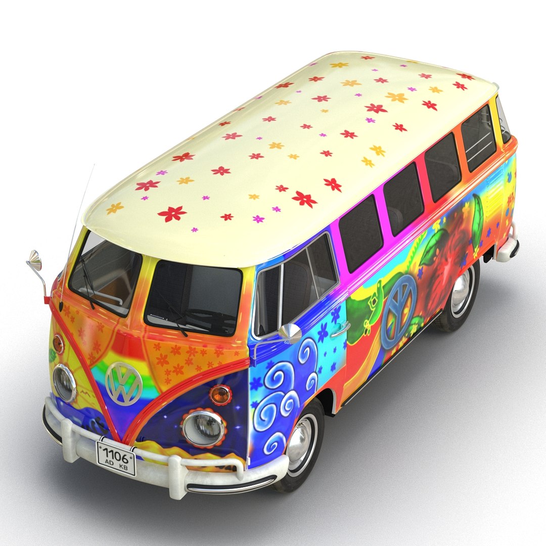 3d model of volkswagen type 2 hippie