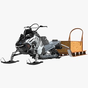 3D Snowmobile whith Box Freight Sled Rigged for Maya model