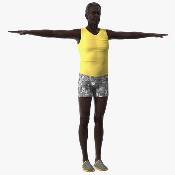 Afro American Grandpa Wearing Pajamas Rigged 3D