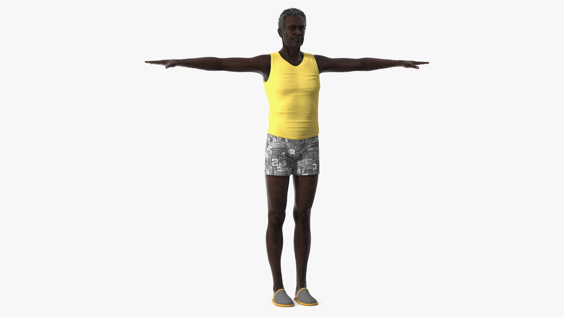 Afro American Grandpa Wearing Pajamas Rigged 3D model preview