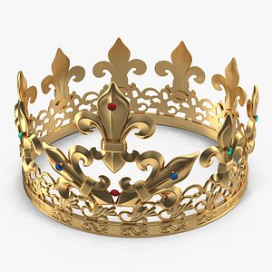 3D golden king crown gems