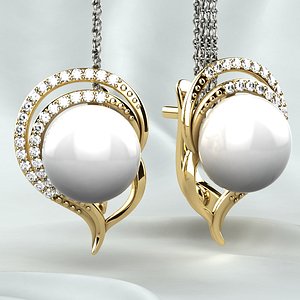 button pearl earrings 3D model