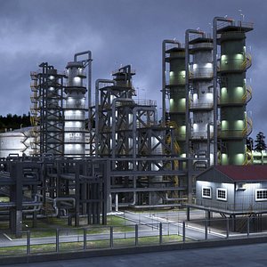 Distressed Oil Refinery Night Scene
