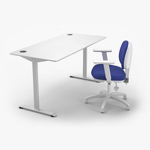 Workstation Table with Rolling Armchair White