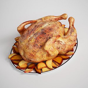 3d model roasted chicken potatoes