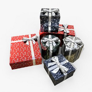 Gift Boxes - Essential Shapes with Glossy Ribbon Bow 3D