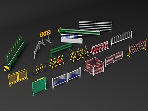 3D model Traffic Barriers Road Safety Fence Construction Guardrail Pack