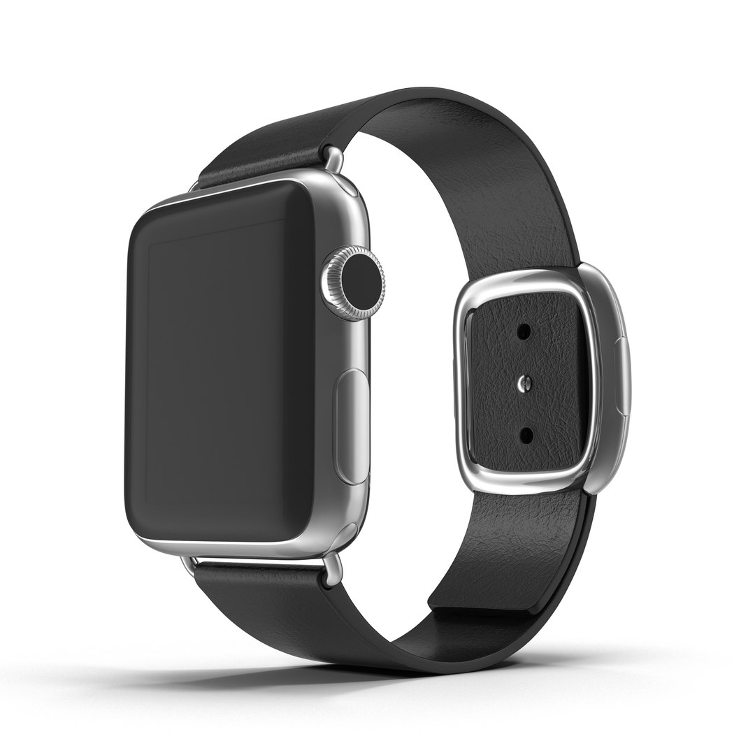 Apple Watch 38mm Steel Case with Black Modern Buckle 3D model preview