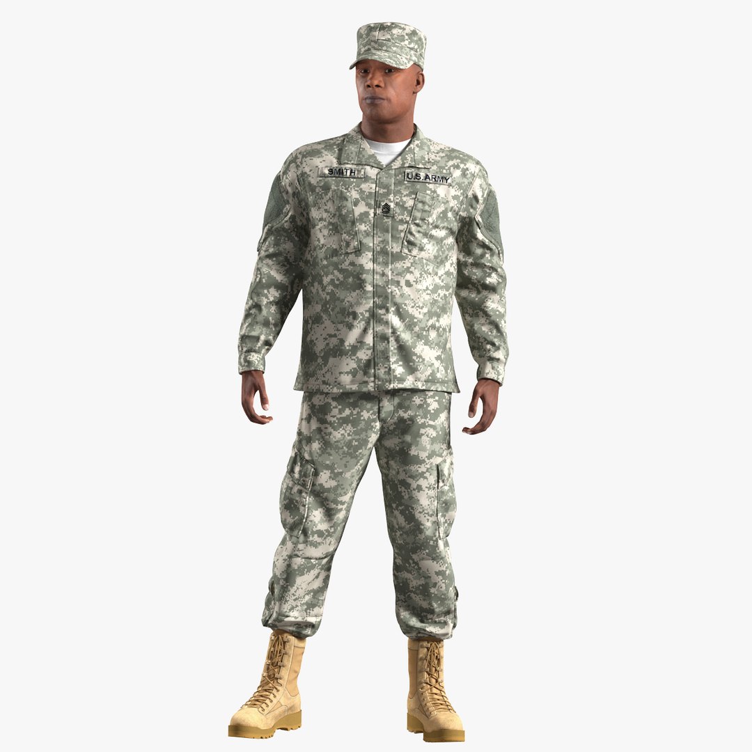 African-American US Soldier ACU Rigged for Maya 3D model preview
