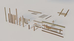 Pack wooden planks game-ready 3D model