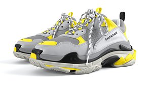 3D Balenciaga Triple S Yellow Grey PBR