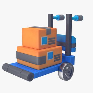 3D Blue and Orange Logistic Trolley with Boxes Stylized