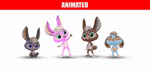 3D cartoon hares pack animations model