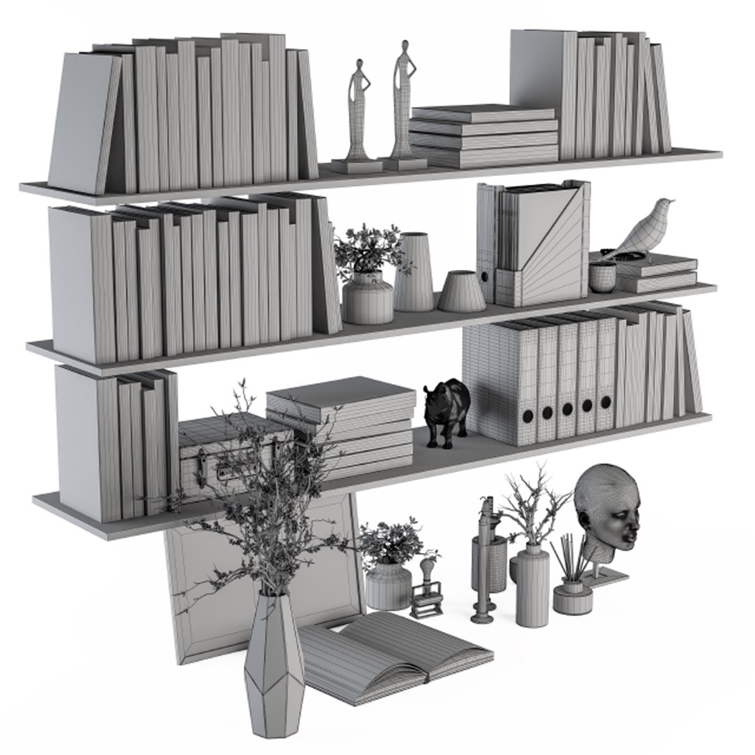 Decorative Set On Shelves And Decor Objects 3D - TurboSquid 2219276