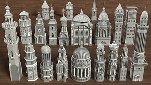 3D model Building Towers Collection 2 - 20 pieces