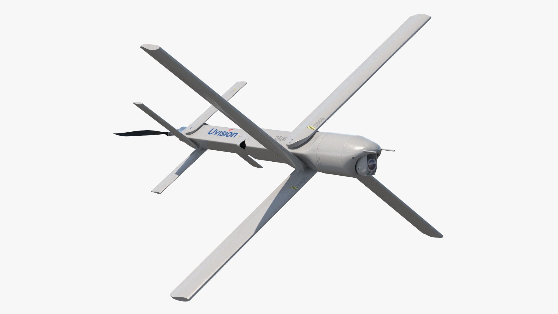 Hero 120SF Tactical Loitering UAV In Flight White Rigged for Maya 3D model preview