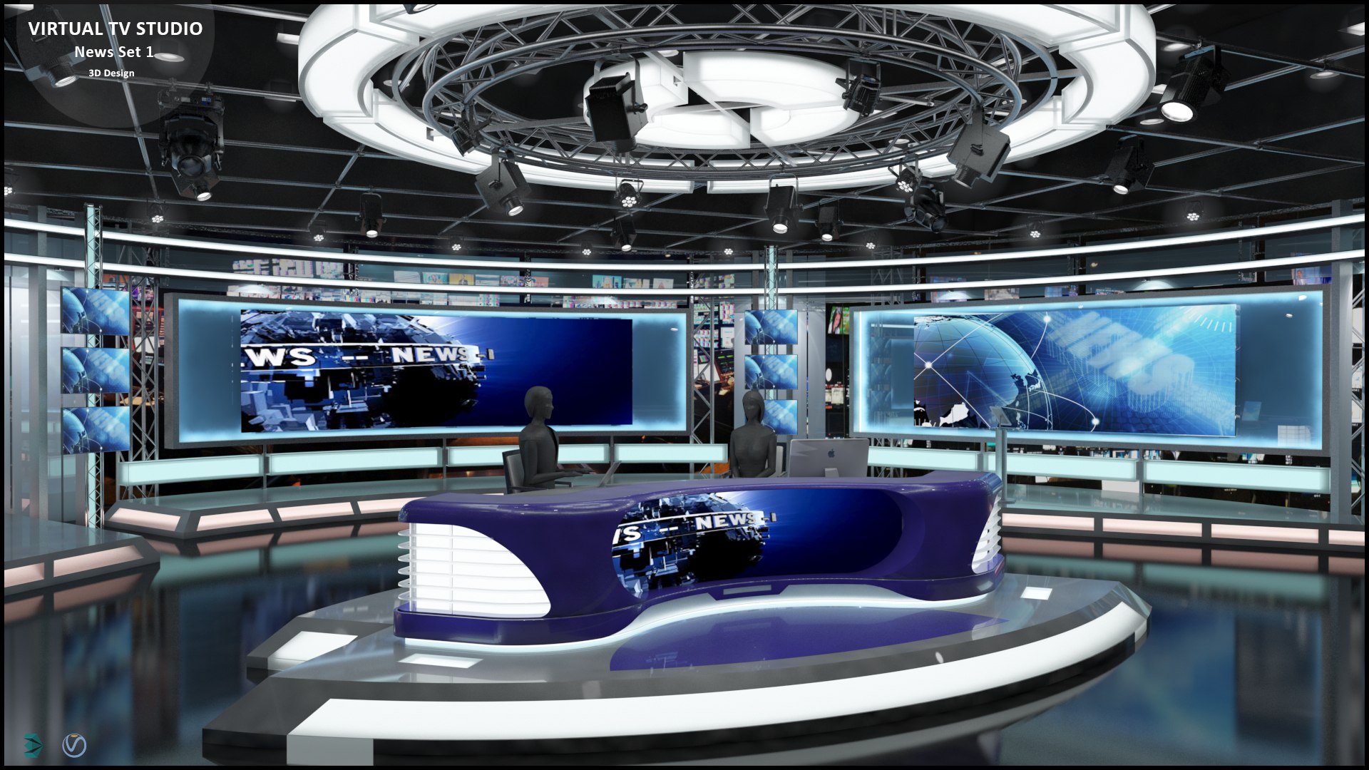 Model studio set. Virtual Studio. 3d Virtual TV Studio background