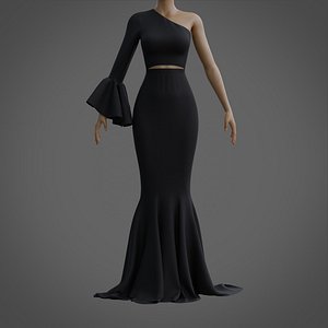 Black mermaid gown - prom dress with ruffled sleeve