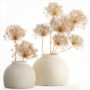 Realistic bouquet dried flowers Hogweed branches vase 659 3D