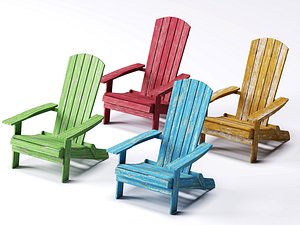 Weathered Rustic Adirondack Chairs Garden Set 3D model