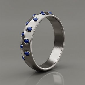 3D Silver Band Ring with Blue Gemstones - Modern 3D Print Jewelry