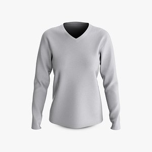 Female T-Shirt Dropped Shoulder V Collar Long Sleeve