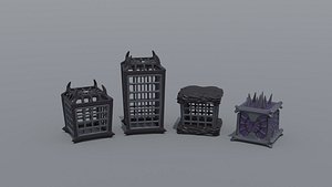 Low-poly cartoon medieval cage kit 3D