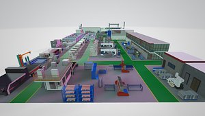 Industrial Digital Twin Factory Layout Equipment Conveyor Lines AGV Fleet